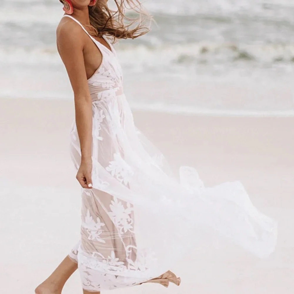 White Floral Sheer Maxi Dress White Tulle Boho Gown | Color: White | Size: L | Ootdfashion91's Closet